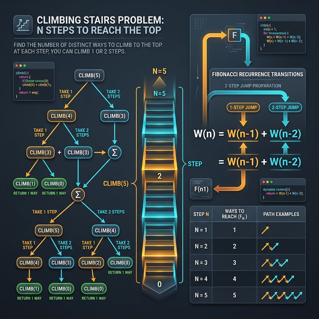 Illustration of Climbing Stairs subproblem transition tree in Java