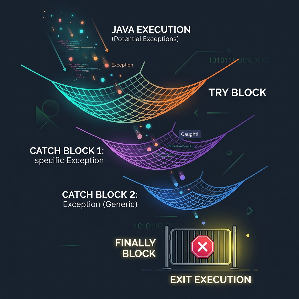Java Multiple Catch Blocks and the Finally Execution Trap